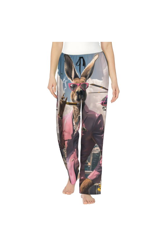 Women's Comfy Stretch Stylish Kangaroo In Suit Print Drawstring Pajama Pants-Medium