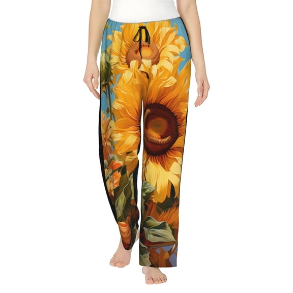 Kdxio Women's Comfy Stretch Sunflower Blue Sky Print Drawstring Pajama Pants-Small