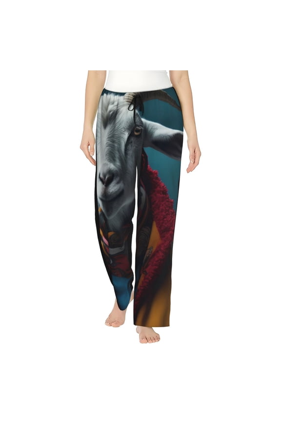 Women's Comfy Stretch Surrealist Goat Print Drawstring Pajama Pants-XX-Large