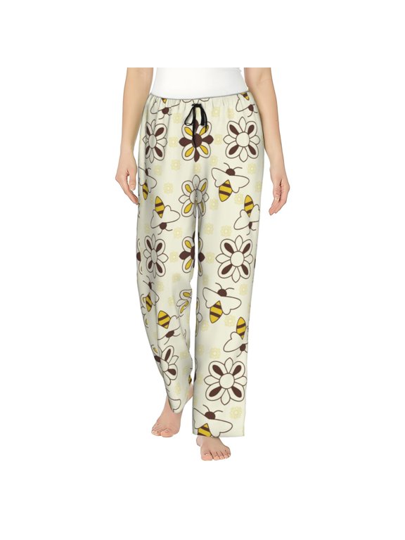 Women's Comfy Stretch Sweet Bee Print Drawstring Pajama Pants-X-Large