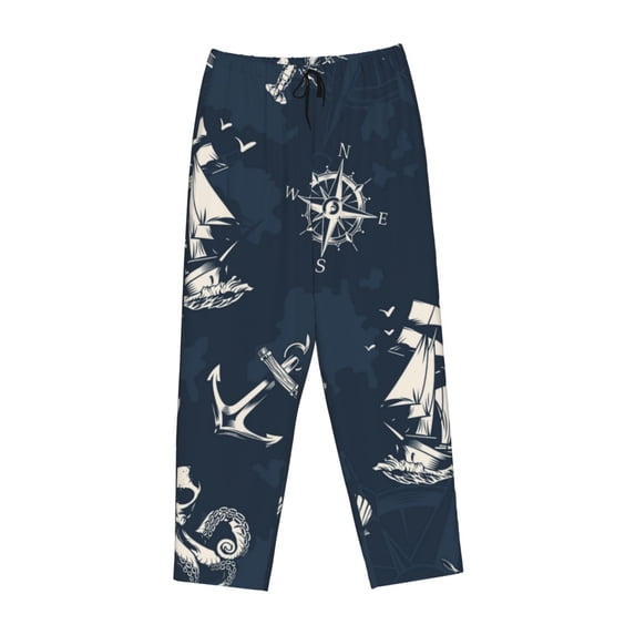 Kdxio Women's Comfy Stretch Vintage MarinePrint Drawstring Pajama Pants-XX-Large