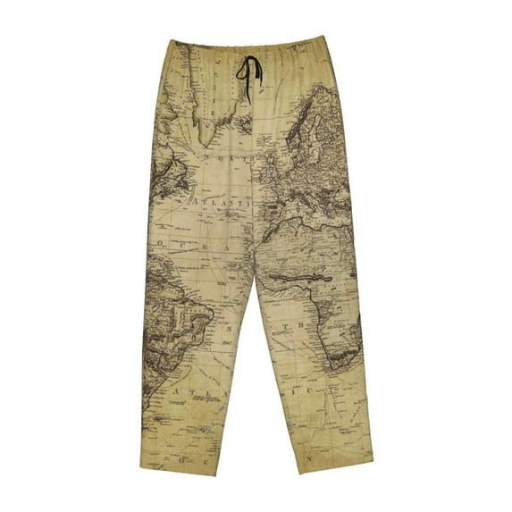 Kdxio Women's Comfy Stretch Vintage World MapPrint Drawstring Pajama Pants-Medium