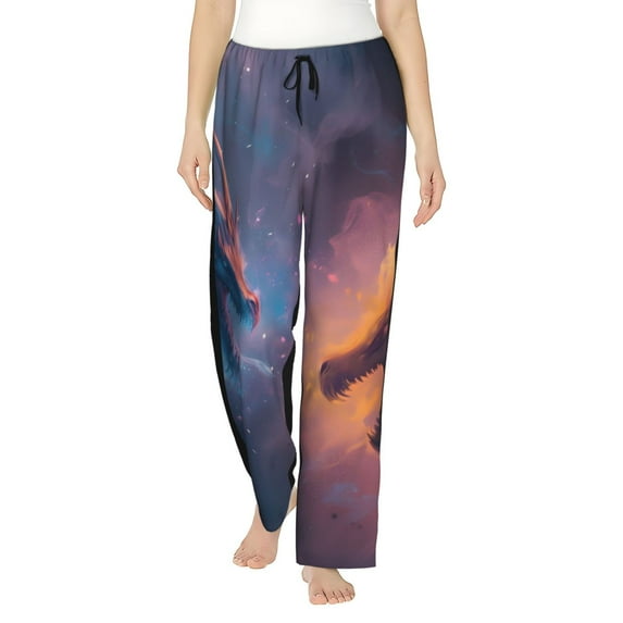 Kdxio Women's Comfy Stretch Watercolor Sky Dragon Print Drawstring Pajama Pants-Medium