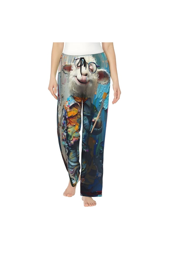 Women's Comfy Stretch Whimsical Goat Artist Print Drawstring Pajama Pants-XX-Large