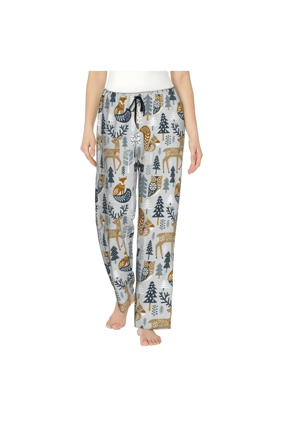 Women's Comfy Stretch Winter Forest Animals Print Drawstring Pajama Pants-Medium
