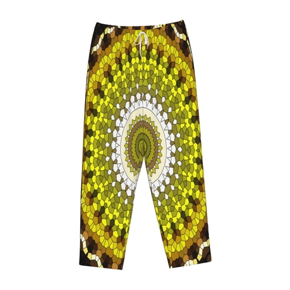 Kdxio Women's Comfy Stretch Yellow MandalaPrint Drawstring Pajama Pants-X-Large
