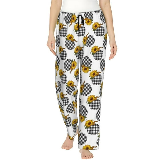 Kdxio Women's Comfy Stretch plaid Pumpkin Daisy Print Drawstring Pajama Pants-Large