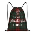thumbnail image 1 of Kdxio Wonderful Time Christmas Print Drawstring Backpack Bag,Waterproof Draw String Back Sack, Gym Drawstring Bags Swim Bag For Unisex, 1 of 9