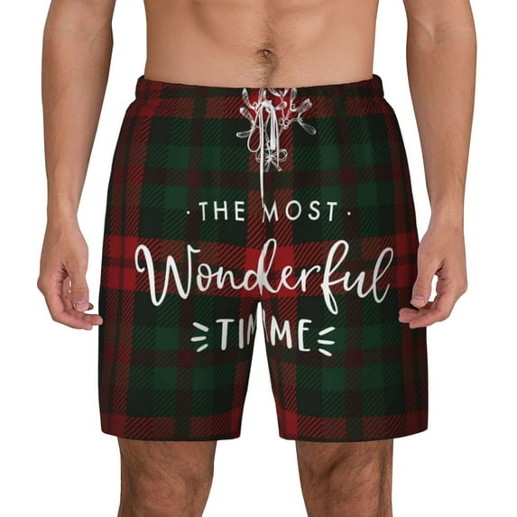 Kdxio Wonderful Time Christmas Print Men'S Swim Trunks With Compression Liner 7 Inch Inseam Quick Dry Swim Shorts