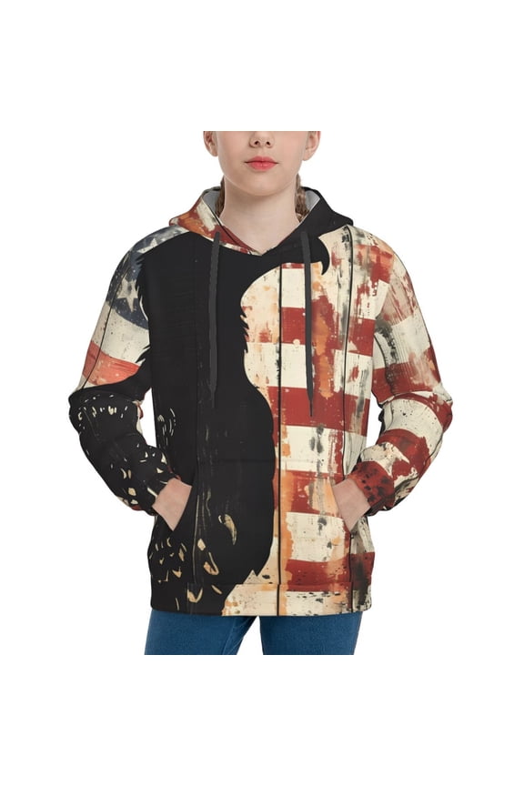 Wood Grain Bald Eagle Pattern Boys Athletic Unisex Boys Girls Hoodie with Pocket Sweatshirts-Medium