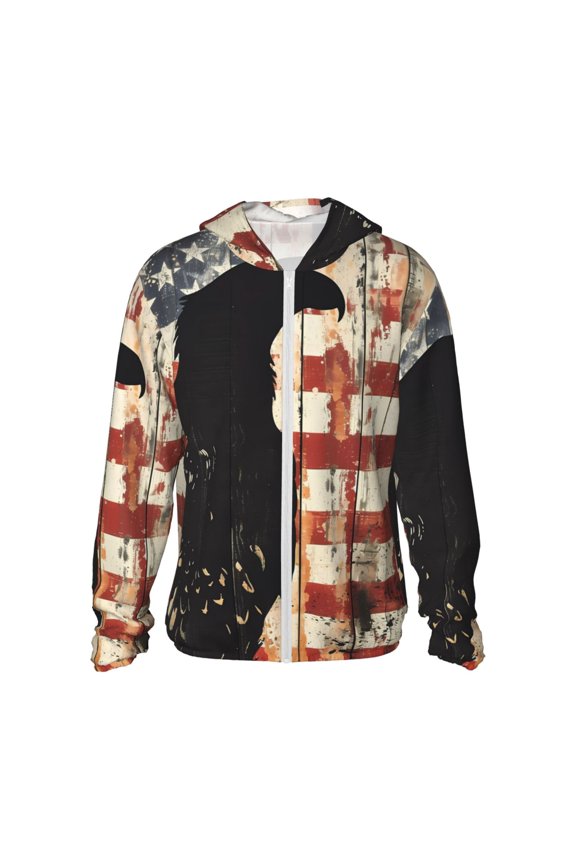Wood Grain Bald Eagle Print Women Men Sun Protection UPF 50+ Jackets Zip Up Long Sleeve Hoodie Hiking Lightweight with Pockets