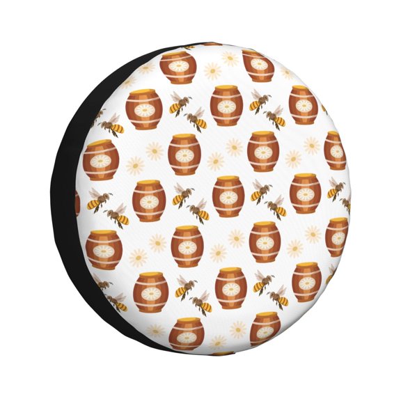 Kdxio Wooden Barrels With Honey for Tire Cover Wheel Protectors Tyre Covers Weatherproof Wheel Covers Universal Fit for Trailer Rv SUV Truck Camper Travel Trailers 15 inch
