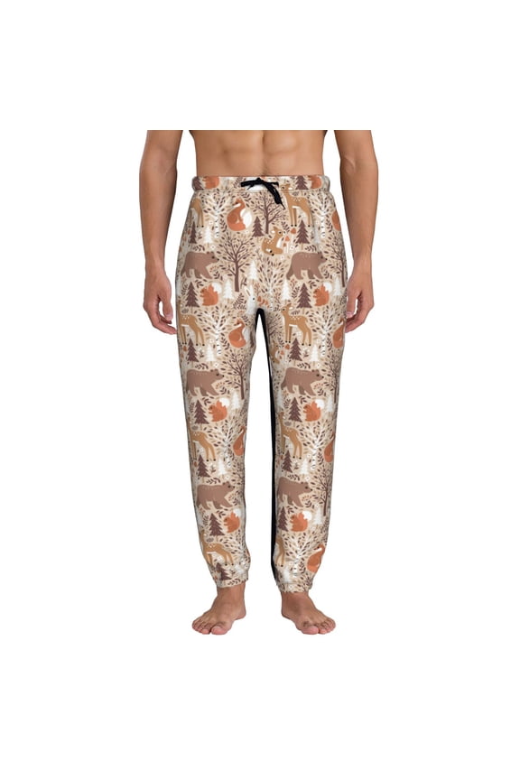 Woodland Animals in Neutral Tones Pattern Joggers,Sweatpants for Men with Pockets-Medium