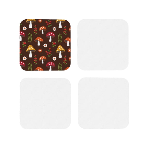 Kdxio Woodland Mushroom With Flowers And Berries Funny Coasters,4 Pcs Leather Coasters,Housewarming Gifts,Protect Furniture From Water Marks Scratch And Damage