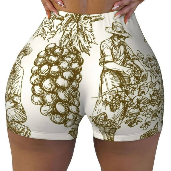 Kdxio Workers Cutting Grapes From Vineyard Print Workout Shorts for Women Seamless Soft Smooth Gym Yoga Scrunch Active Shorts