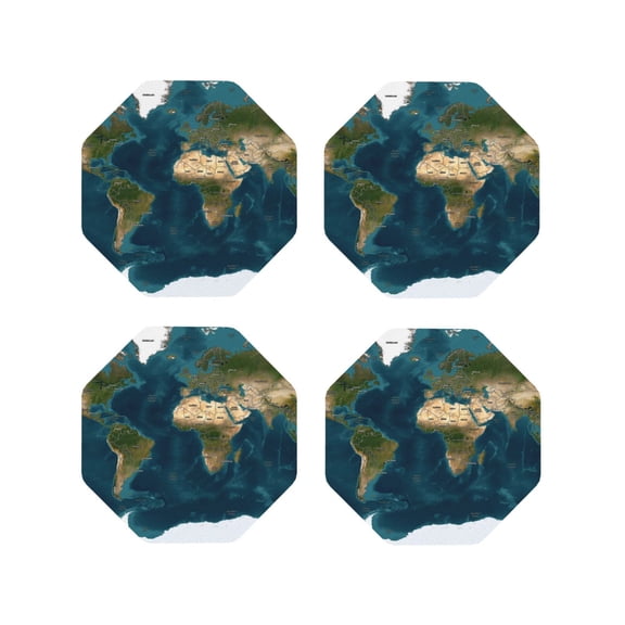 Kdxio World Map Funny Coasters,4 Pcs Leather Coasters,Housewarming Gifts,Protect Furniture from Water Marks Scratch and Damage