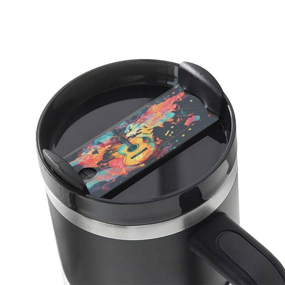 Kdxio World Map Guitar Illustration Name Plate Compatible Stanley Cups Name Tag Acrylic Nameplate Tumbler Lid Topper for Cup Accessories