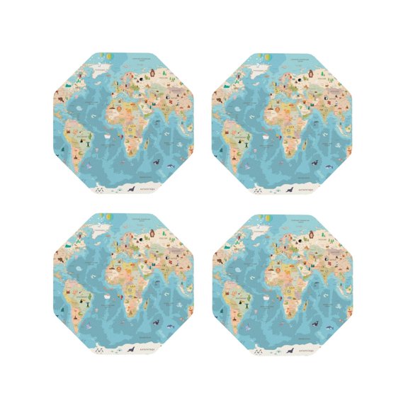 Kdxio World Map With Animals 1 Funny Coasters,4 Pcs Leather Coasters,Housewarming Gifts,Protect Furniture from Water Marks Scratch and Damage