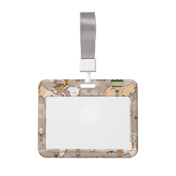 Kdxio World Map With Animals Card Badge Holder Work Badge Sleeve for Office, School, Factory, ID Credit Cards, Driver Licenses and Passes