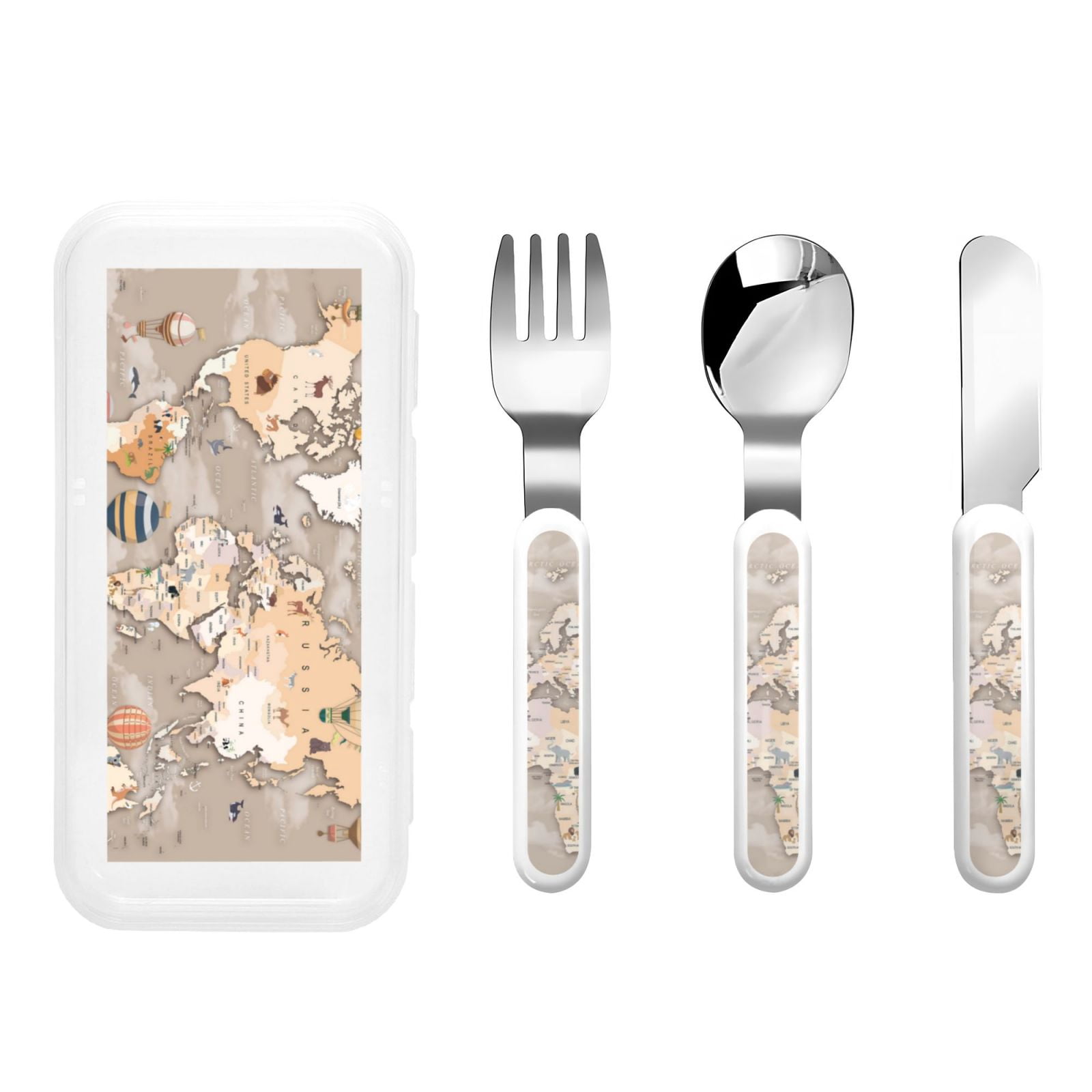 Silverware Map Kdxio World Map With Animals Toddler Utensils Set - Kids Silverware Set ...