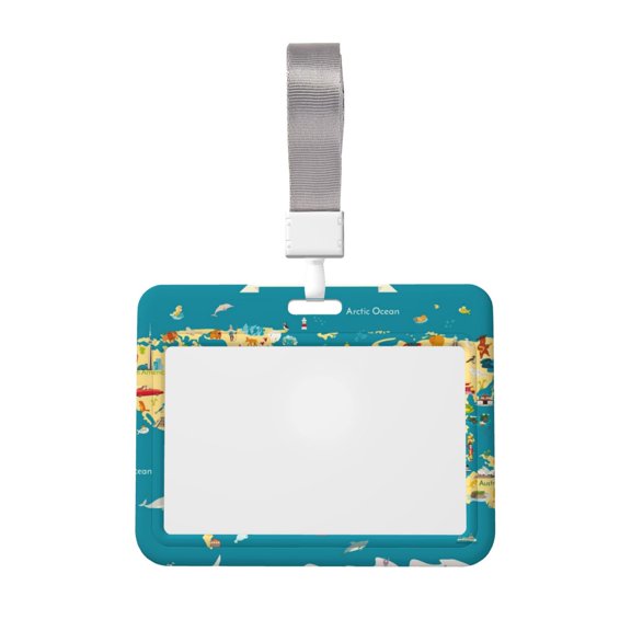 Kdxio World Map With Landmarks Card Badge Holder Work Badge Sleeve for Office, School, Factory, ID Credit Cards, Driver Licenses and Passes