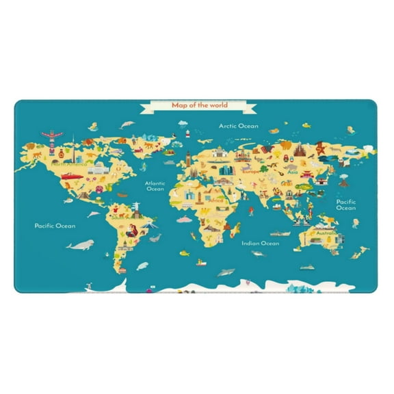 Kdxio World Map With Landmarks Print Large Gaming Mouse Pad,Non-Slip Base,Water Resist Keyboard Pad for Gamer,Office & Home,29.5 x 15.8 in