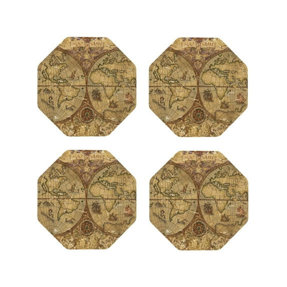 Kdxio World Map1 Funny Coasters,4 Pcs Leather Coasters,Housewarming Gifts,Protect Furniture From Water Marks Scratch And Damage