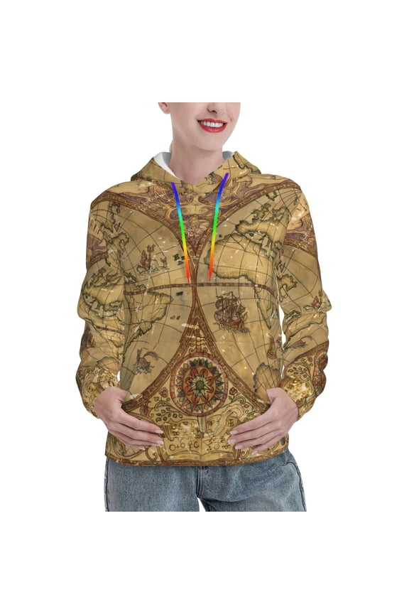 World Map1 Print Womens Oversized Hoodies Sweatshirts Hooded Pullover Tops Sweaters Casual-XX-Large