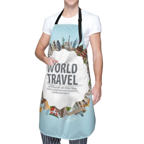 Kdxio World Travel Apron with Pockets Adjustable Kitchen Aprons for Men Women Waterproof Aprons for Cooking,Drawing,Crafting, Baking Household Cleaning