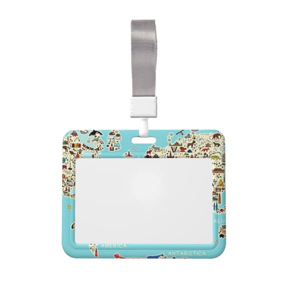 Kdxio World Travel Line Icons Map Card Badge Holder Work Badge Sleeve for Office, School, Factory, ID Credit Cards, Driver Licenses and Passes