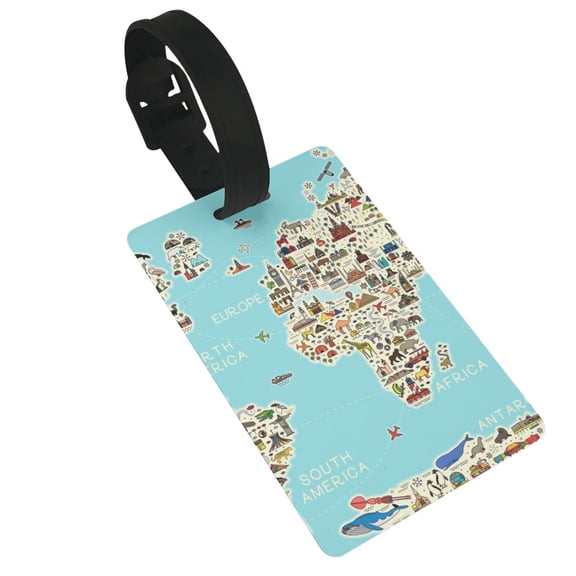 Kdxio World Travel Line Icons Map Luggage Tags Privacy Cover ID Label Suitcase Tags Identifiers For School Bags,Suitcases