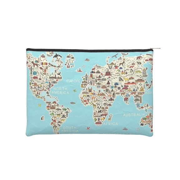 Kdxio World Travel Line Icons Map Makeup Bag Toiletry Bag Canvas Makeup Bags Zipper Cosmetic Pouch Travel Cosmetic Pouch for Women Gifts