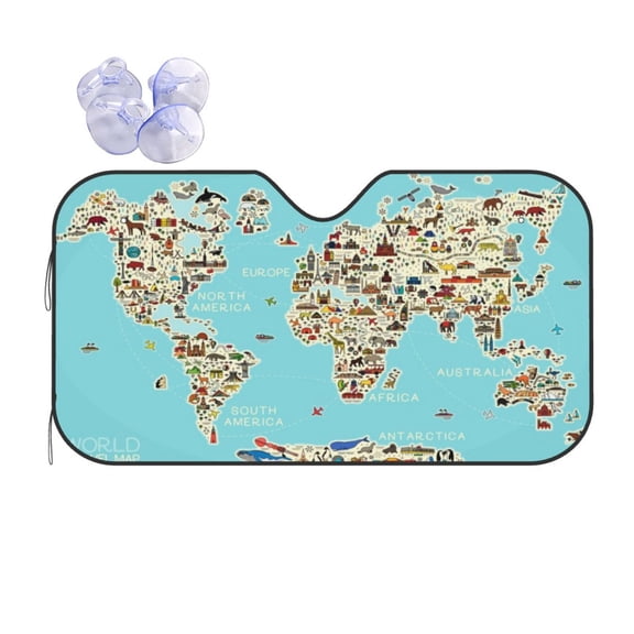 Kdxio World Travel Line Icons Map Print Front Windshield Sun Shade,Folding Auto Sunshade for Car Truck SUV-Small