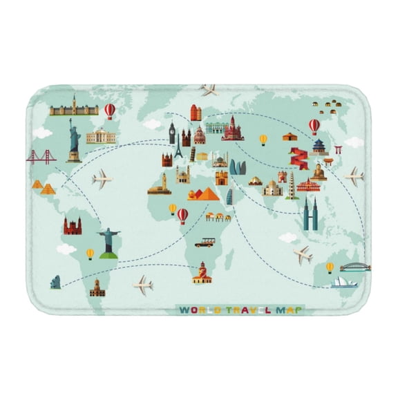 Kdxio World Travel Map,16" x 24", Non-Slip Front Door Mats,Outdoor Welcome Mat Washable