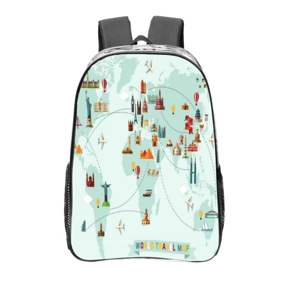 Kdxio World Travel Map Clear Backpack, Transparent Bookbag for School for Women Men, Capacity Clear Bag for College, Travel