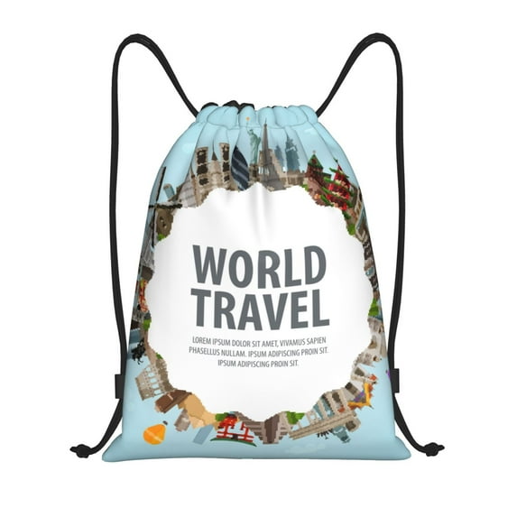Kdxio World Travel Print Drawstring Backpack Bag,Waterproof Draw String Back Sack, Gym Drawstring Bags Swim Bag For Unisex
