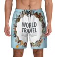 thumbnail image 1 of Kdxio World Travel Print Men'S Swim Trunks With Compression Liner 7 Inch Inseam Quick Dry Swim Shorts, 1 of 7