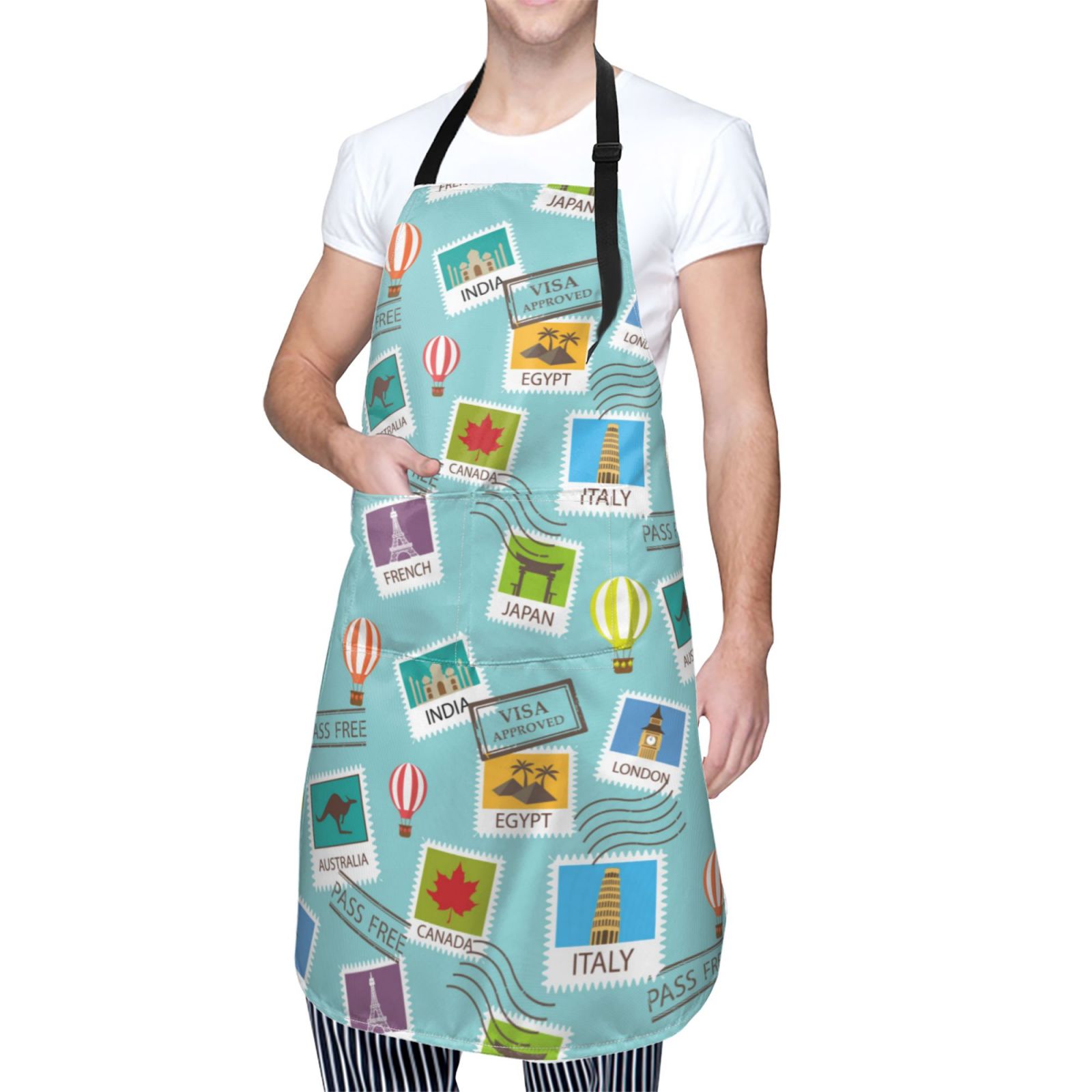 Kdxio World Travel1 Apron with Pockets Adjustable Kitchen Aprons for Men Women Waterproof Aprons for Cooking,Drawing,Crafting, Baking Household Cleaning