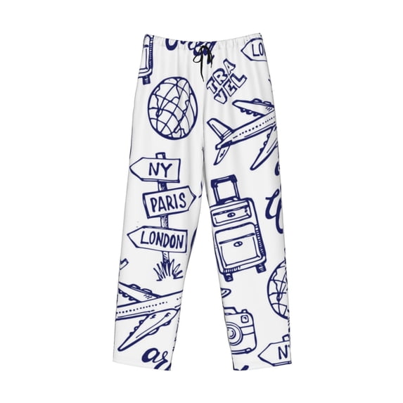 Kdxio World Travel2 Print Men's Sleep Pajama Pant Lounge Pants with Pockets