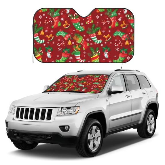 Kdxio X-mas and New Year Print Windshield Sun Shade, Foldable Sun Blocker for Car,Truck,SUV Automotive Interior Sun Protection,Reflective Shade for Front Windshield(Medium)