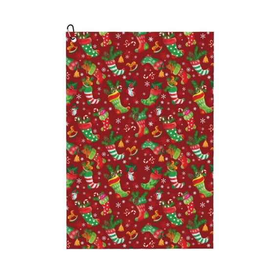 Kdxio X-mas and New Year Pattern Golf Towel (24" X 16") with Carabiner Clip - The Convenient Golf Cleaning Towel