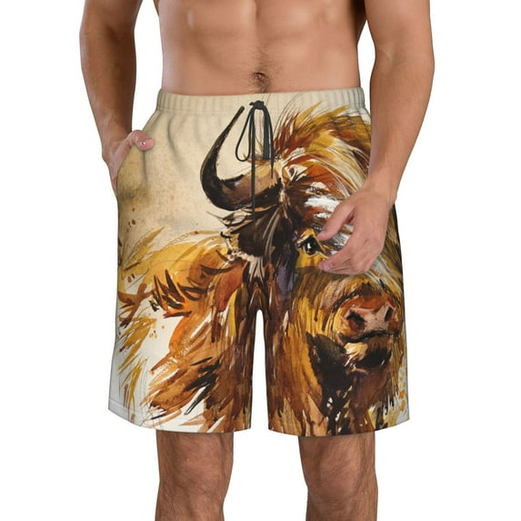 Kdxio Yak Pattern Mens Casual Shorts - Drawstring Summer Beach Sports Shorts for Men