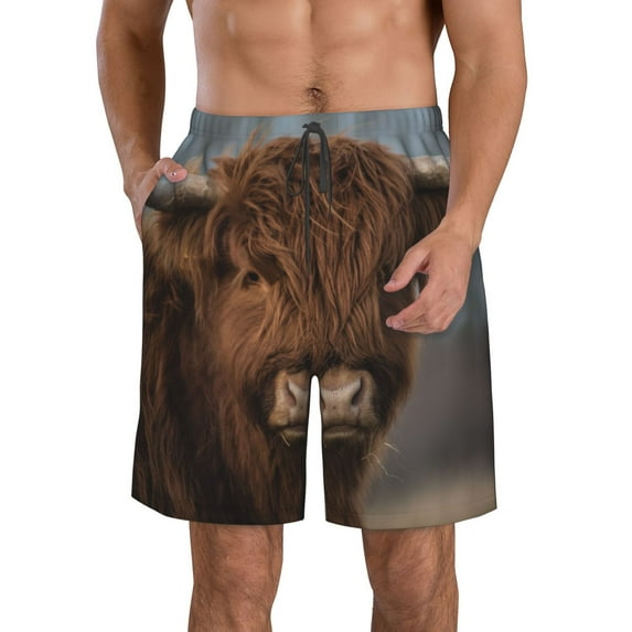 Kdxio Yak Pattern Mens Casual Shorts - Drawstring Summer Beach Sports Shorts for Men