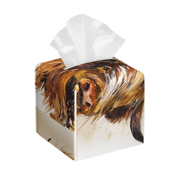 Kdxio Yak Print Tissue Box Cover,Square Decorative PU Leather Facial Paper Case Organizer Holder Dispenser for Bathroom,Night Stands,Desk,Car 5.2''X5.2''X5.2''