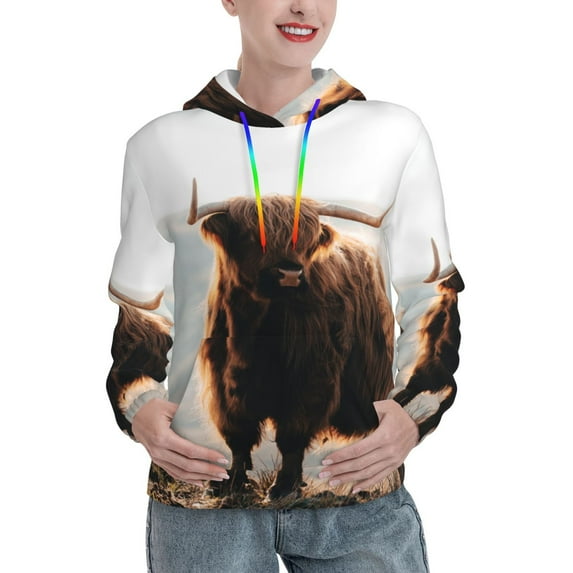 Kdxio Yak Print Womens Oversized Hoodies Sweatshirts Hooded Pullover Tops Sweaters Casual-XX-Large