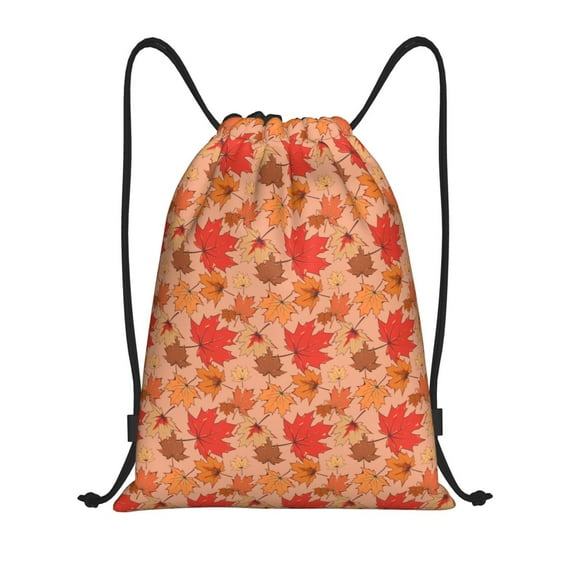 Kdxio Yellow And Red Maple Leaves Print Drawstring Backpack Bag,Waterproof Draw String Back Sack, Gym Drawstring Bags Swim Bag For Unisex