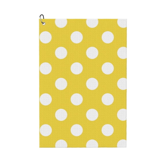 Kdxio Yellow And White Polka Dot Pattern Golf Towel (24" X 16") with Carabiner Clip - The Convenient Golf Cleaning Towel