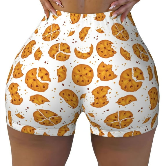 Kdxio Yellow Biscuit Print Workout Shorts for Women Seamless Soft Smooth Gym Yoga Scrunch Active Shorts