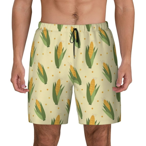 Kdxio Yellow Corn Print Men's Swim Trunks with Compression Liner 7 Inch Inseam Quick Dry Swim Shorts