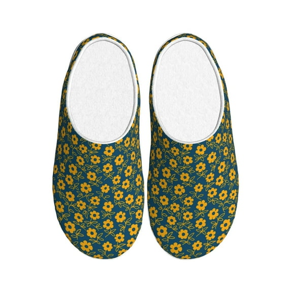 Kdxio Yellow Floral Women's Men's Slippers Plush Slip-On House Slipper for Winter Indoor Soft Cushion Non-slip Fluffy Slides Slippers-46/47